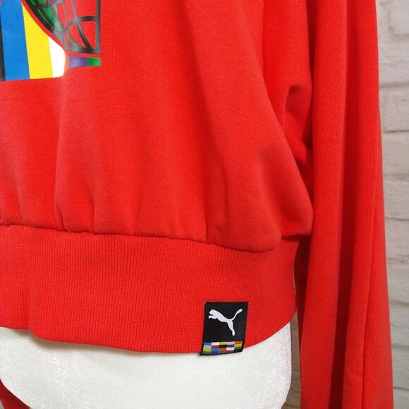 MR Puma INTL Red International Global Cat Logo Graphic Hoodie Sweater NWT S - Picture 3 of 9